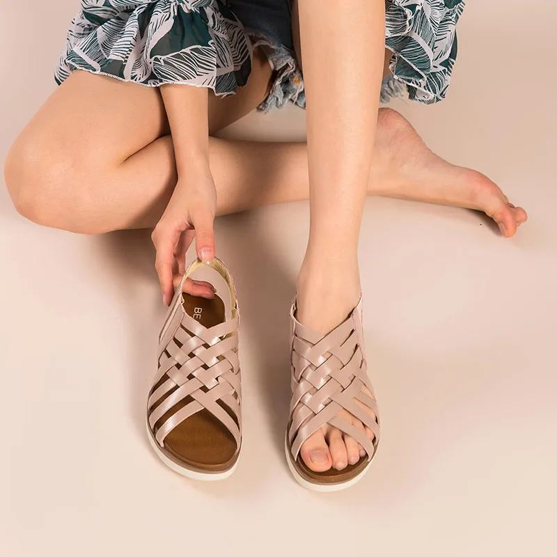 Женские сандалии гладиаторы BeauToday летние туфли из натуральной телячьей кожи на