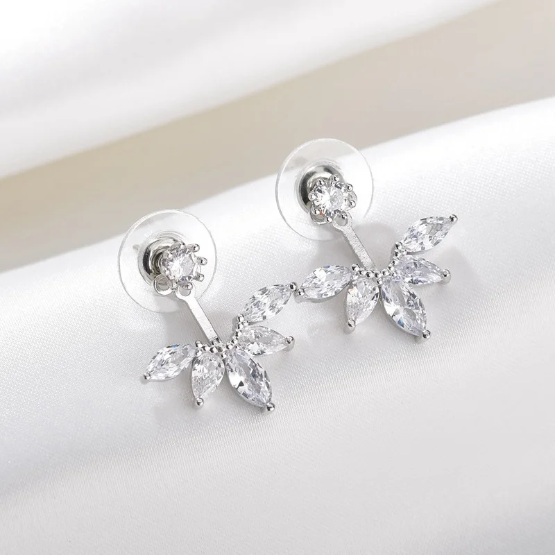 Trendy Cubic Zircon Sliver Color Flower Jacket Earrings for Women Girl Gift Jewelry | Украшения и аксессуары