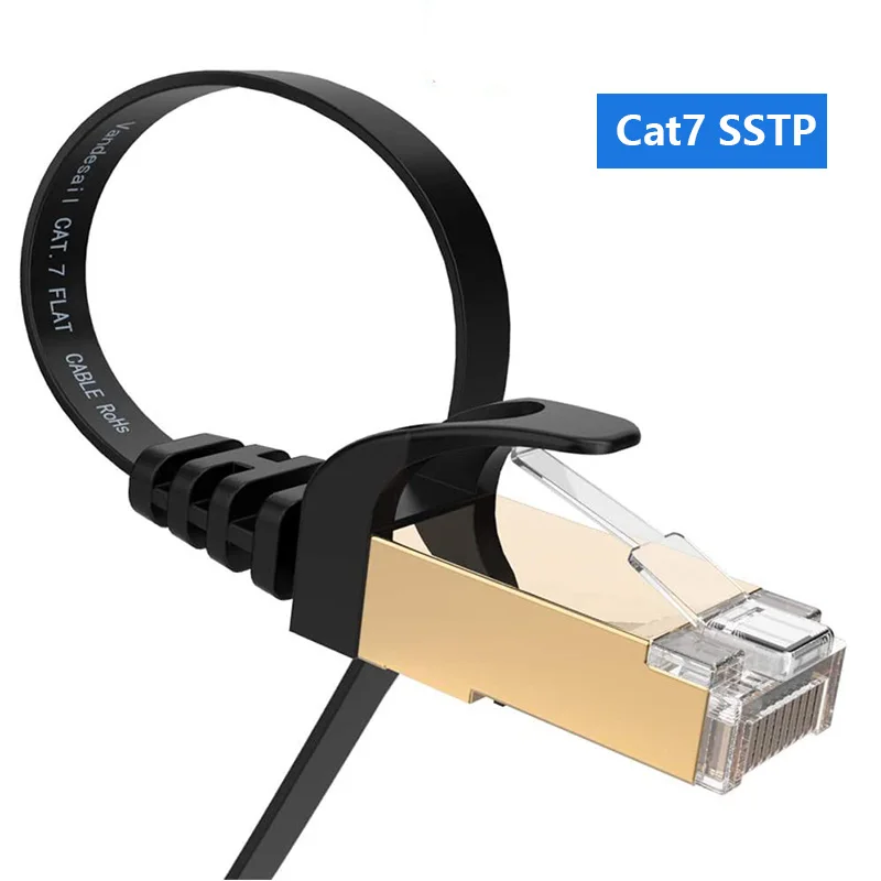 Плоский интернет сетевой патч кабель Cat 7 SSTP экранированный позолоченный Ethernet для