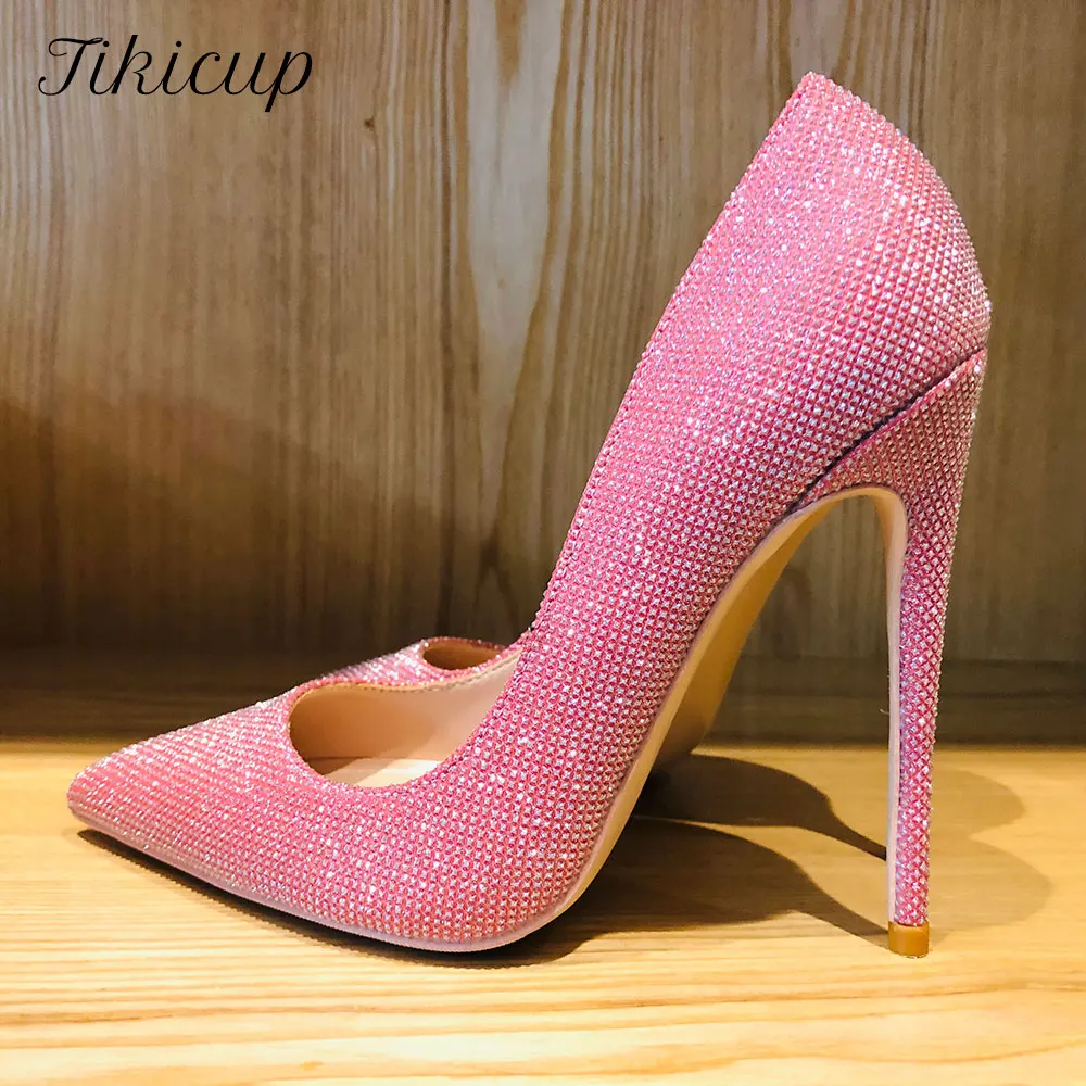 Tikicup/розовые блестящая подвеска женские свадебные туфли на высоком каблуке 12 см 10