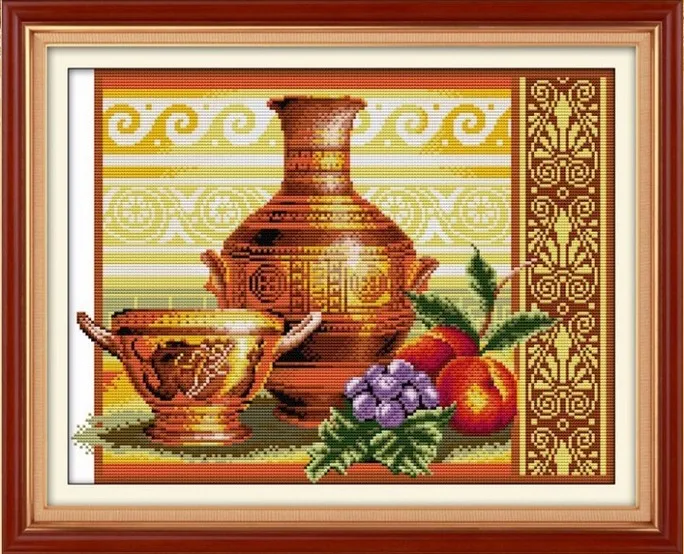 

Pottery and fruit cross stitch set pattern DMC color count print 18ct 14ct 11ct embroidery kit DIY handmade needlework supplies