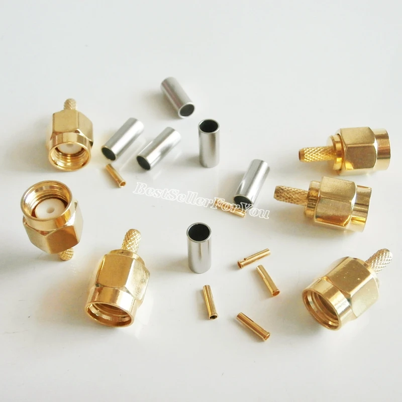 

10X RPSMA Connector RP-SMA Connector Male Center Crimp For RG174 RG316 LMR100 Cable RF Connector
