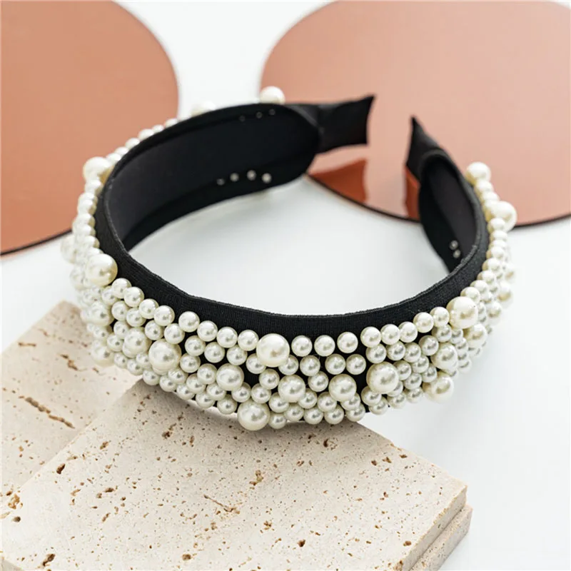 

Women Headbands Handmand Imitation Pearl Hairband Wide Brim Solid Hair Hoop Elegant Pearl Beaded Hair Accessories Wedding