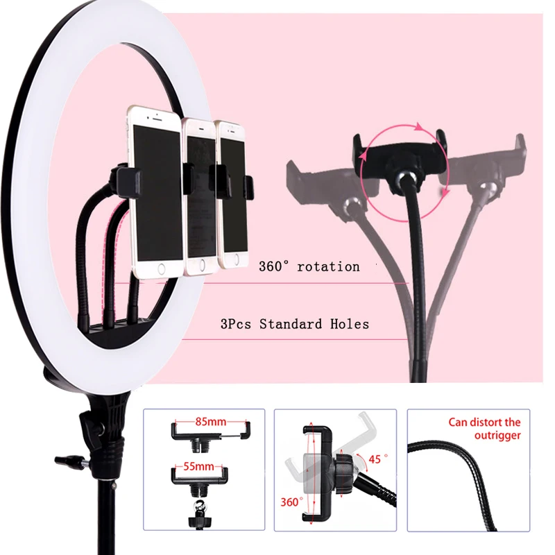 Светодиодный кольцевой светильник 14 дюймов для селфи лампа с регулируемой