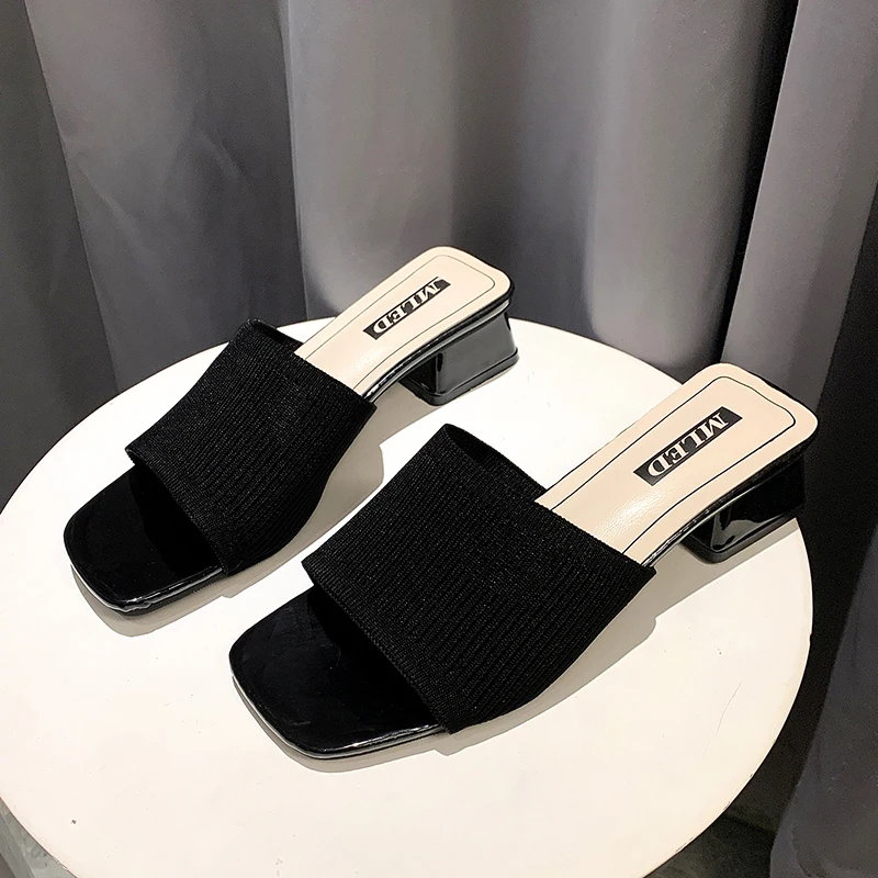 

Women's Shoes Slippers Outdoor 2021 Summer New Fashion Knitted Stretch Open Toe Thick Sandals AC659