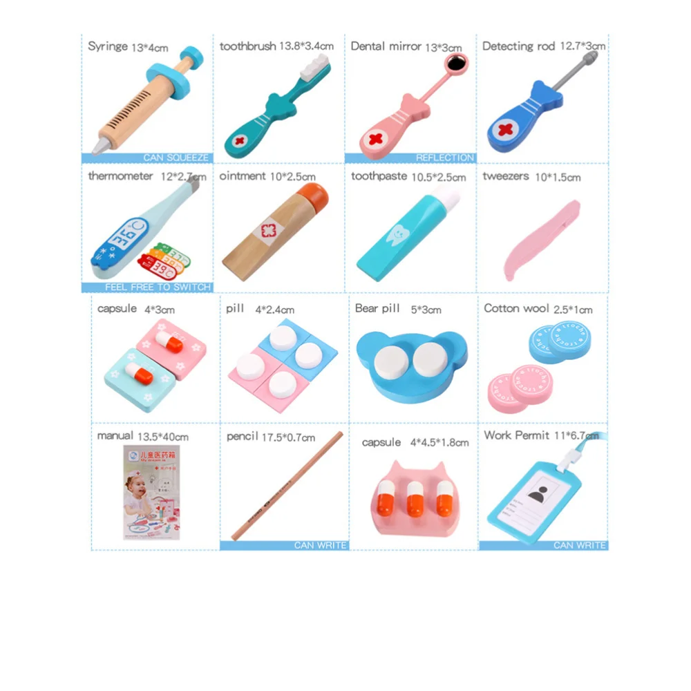 

Children's Little Set Tool Kits Wooden Pretend Play Role Play Sets Role Play Stethoscope Toys with Cloth Medicin
