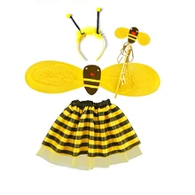 Costume bourdon abeille pour filles, 4 pièces de déguisement abeille-aile de fée, bandeau, baguette, jupe Tutu