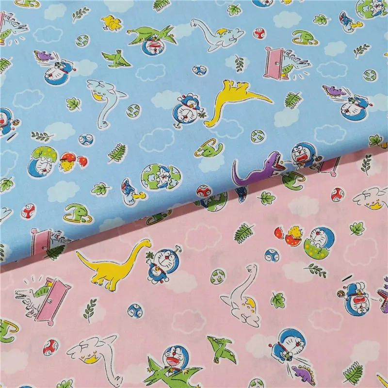 Саржевая хлопковая ткань с рисунком динозавра дораэмона 160 х50 см для пэчворка