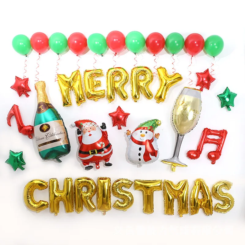 

Christmas Party Decoration Set with Santa Claus Large Wine Bottle Balloon Gold Merry Christmas Foil Banner Party Supplies
