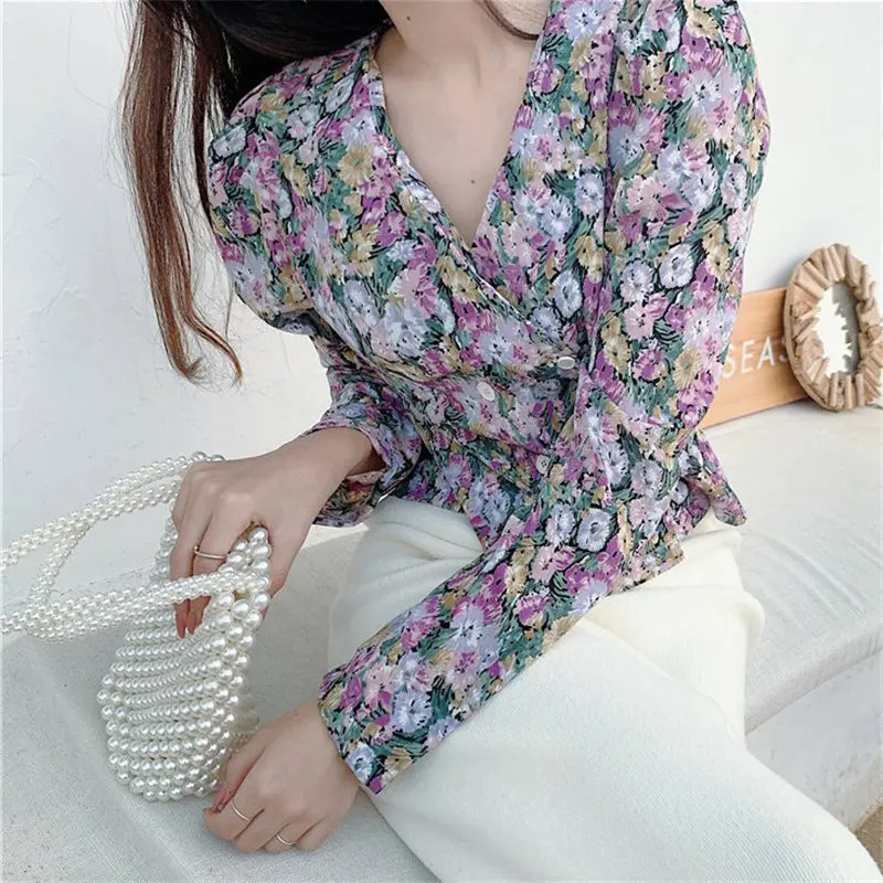 

Summer Office Lady V-Neck Chiffon Full Sleeves Blouses 2020 Chic Sexy New Loose Female Sweet Girls Fashion Shirts