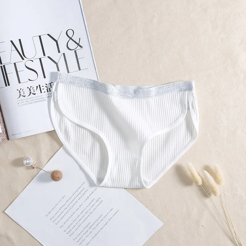 

New thread cotton underwear women's mid waist breathable simple briefs bag hip sports pants