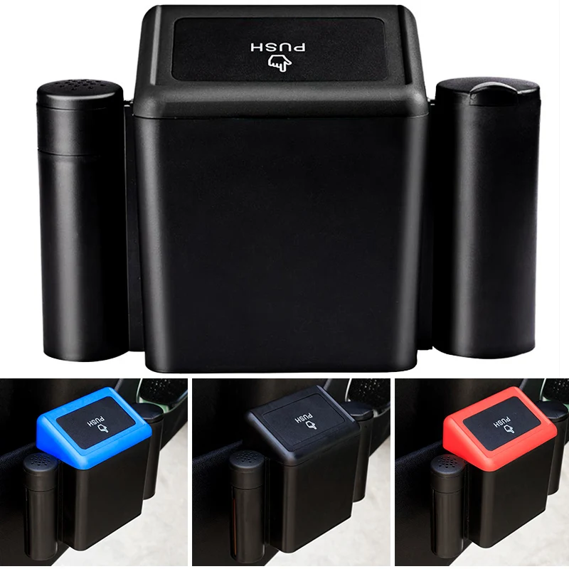 

New Car Trash Bin Hanging Vehicle Garbage Dust Case Storage Box Black Abs Square Pressing Type Trash Can