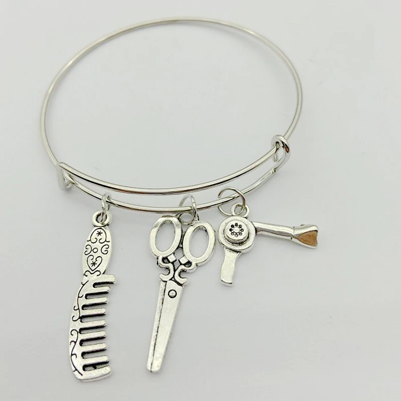 Горячая старинная серебряная с подвесом расческа ножницы фен браслет подвеской