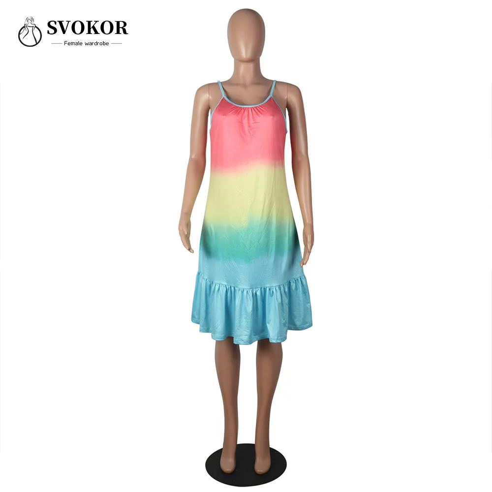 

SVOKOR Spaghetti Strap Sexy Summer Dress For Women Clothing 2021 Tie Dye Sleeveless Print Strapless Mini Dress Women Elegant