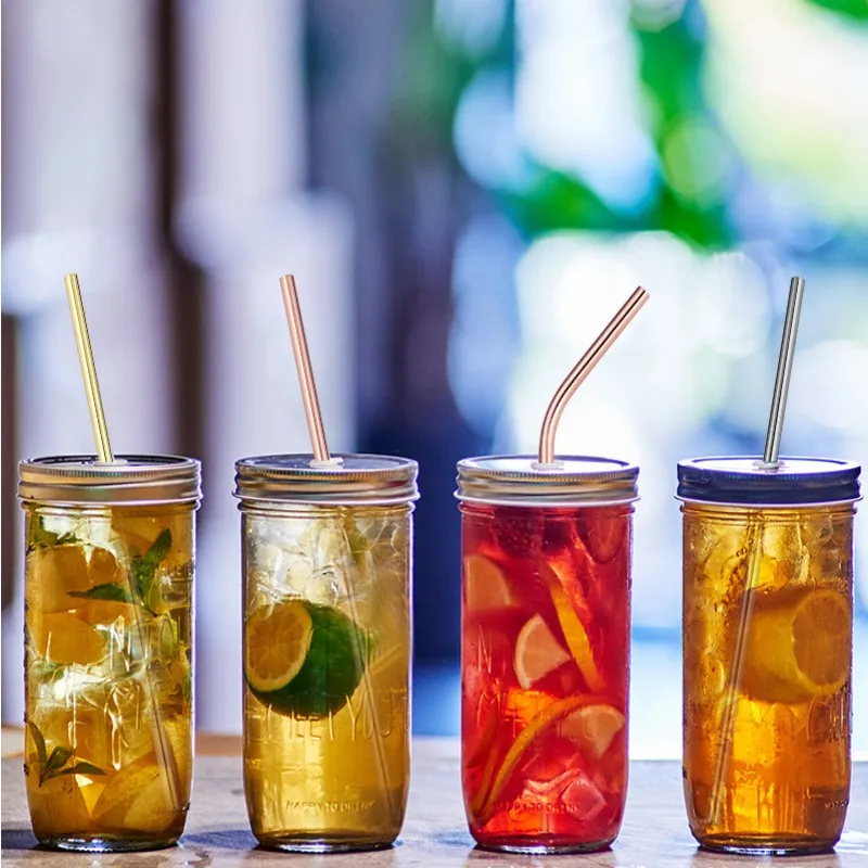 

304 Stainless Steel Straw Rainbow Color Reusable Metal Curved Beverage Straw Set With Cleaning Kit Bar Party Accessories