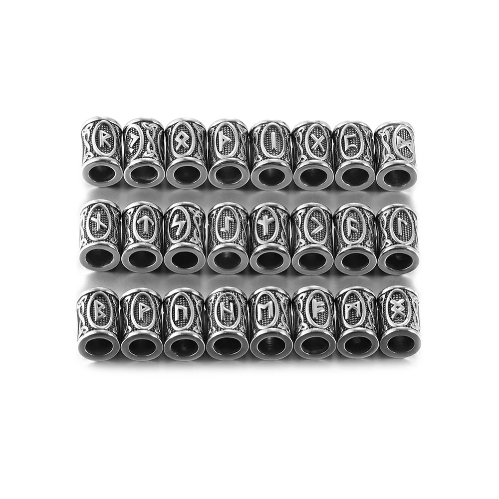 6mm Hole 24 шт. Нержавеющая сталь Руна викингов бусины для волос бороды с большим отверстием 6 мм 8 мм Старший ФУТАРК для плетения браслетов своими руками расходные материалы - Цвет: 6mm Hole