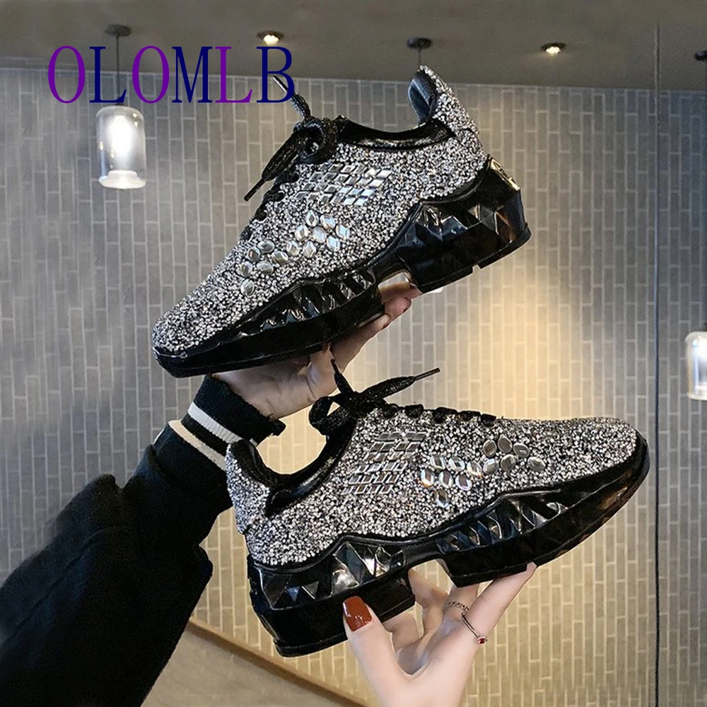 Женская Повседневная обувь zapato de mujer белые кроссовки со стразами на платформе