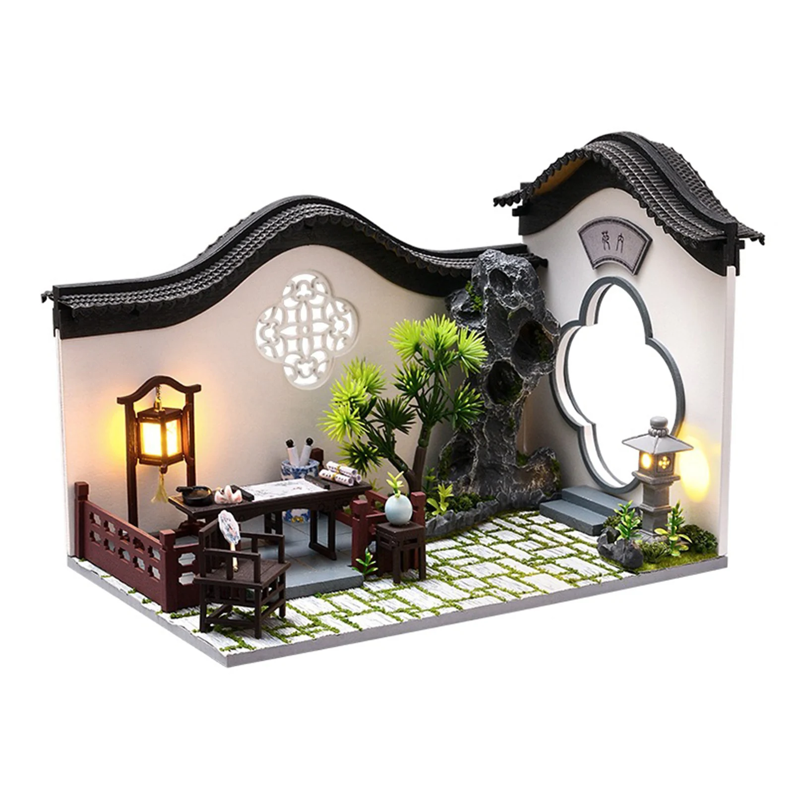

DIY Miniature Dollhouse Chinese Style Assembled Cabin Model Toy Ornaments For Christmas Holiday Birthday Gifts