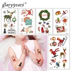 Временные татуировки glaryyears, 1 лист, 10,5 х 6 см, детские, наклейки, рождественские, небольшие, боди-арт, узор Санта-Клауса, оленя, макияж, водостойкие