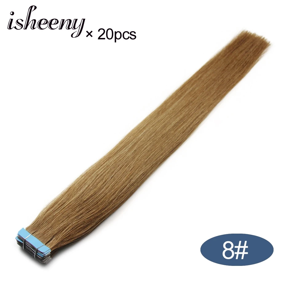 Isheeny 1" 18" 2" 22" 2" лента в Пряди человеческих волос для наращивания Прямой Реми на клей Невидимый PU выдвижение утка 14 цветов Выберите - Цвет: #8