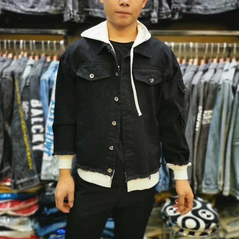 High Street джинсовое пальто для мужчин с модным принтом капюшоном в стиле пэчворк