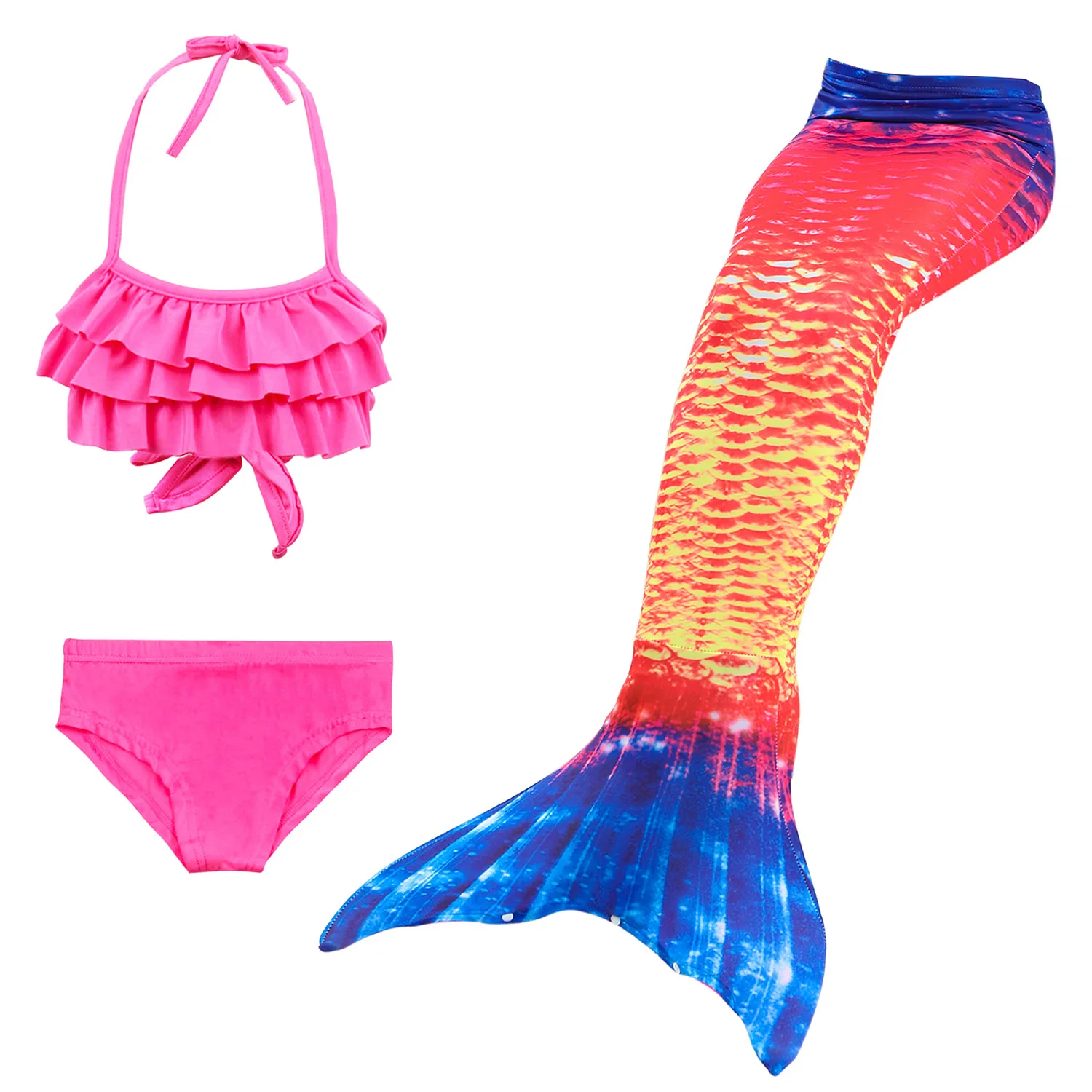 3PCS SET NO MONOFIN Детский купальный костюм; купальный костюм с хвостом русалки; карнавальные костюмы; купальный костюм для девочек; купальный костюм - Цвет: 3PCS SET NO MONOFIN