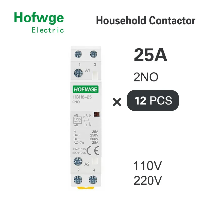HCH8-25 12 шт. модульный контактор 2P 2NO 1NO1NC 2NC 24 в 110 110 В 220 В автоматический бытовой контактор типа Din-рейка