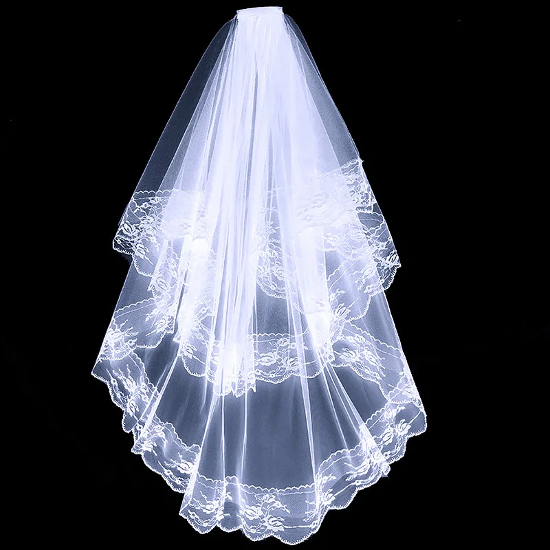

Lace Edged Two Layers Short Wedding Veils With Comb Soft Tulle Wedding Accessories White Black Bridal Veils