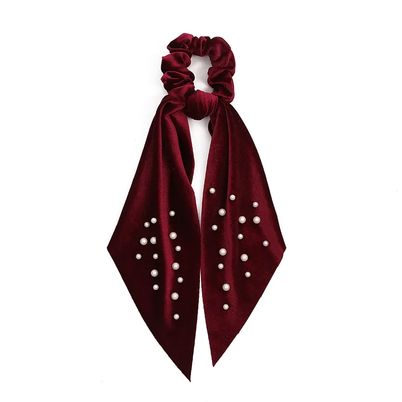 Женские бархатные резинки для волос с бантом жемчужинами эластичные держатель