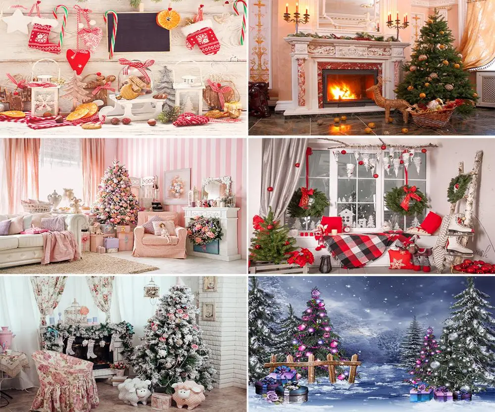 

Рождественский деревенский фон для фотосъемки Lyavshi с изображением деревянной елки камина для фотостудии подарки для новорожденных Портрет...