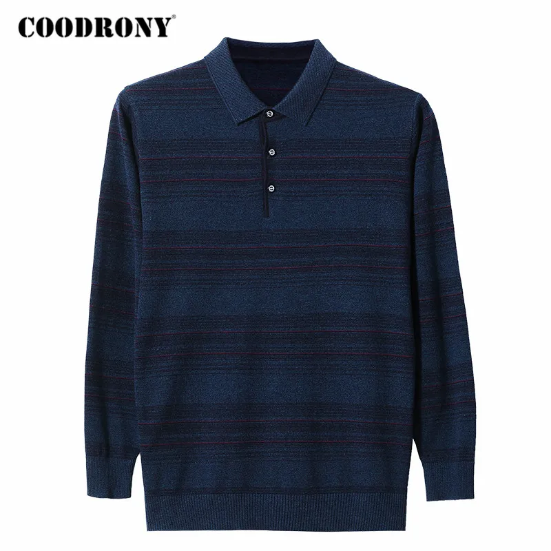 

COODRONY Brand Sweater Men Spring Autumn Casual Turn-down Collar Pull Homme Soft Warm Pullover Mens Striped Knitwear Shirt Y1055