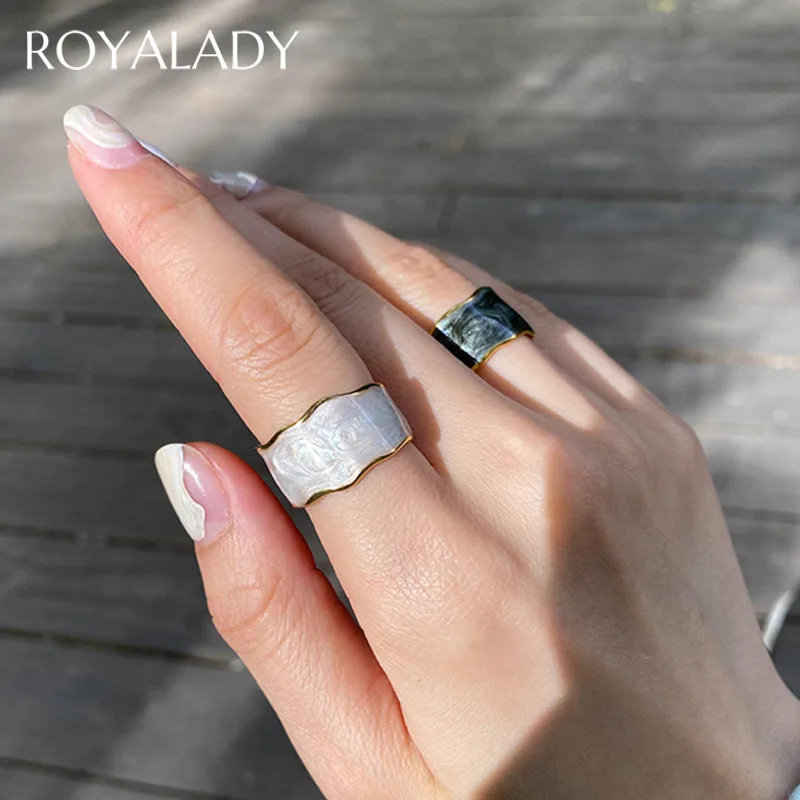 Роскошное кольцо с эмалью и глазурью для женщин девушек Золотое корейское