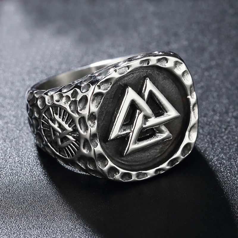 

Vintage Valknut Ring Mens Stainless Steel Viking Compass Rings Heavy Metal Nordic Amulet Jewelry Dropshipping Store