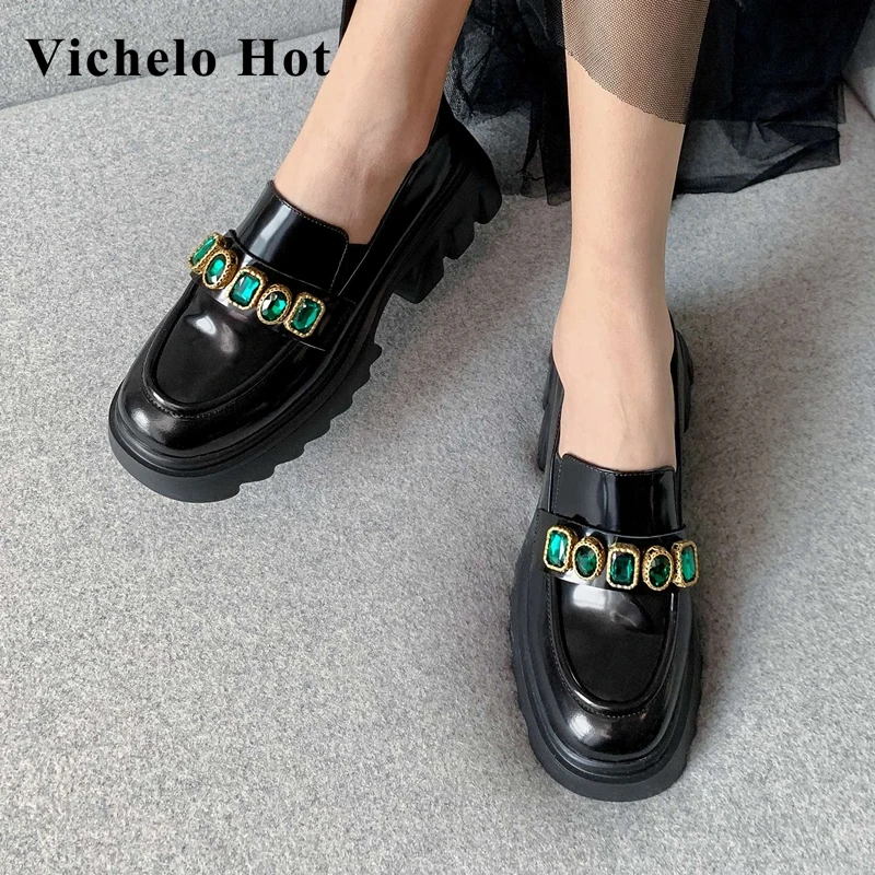 

Vichelo Hot new natural leather handmade brand shoes round toe high heels rhinestone gorgeous beauty lady dating women pumps L22