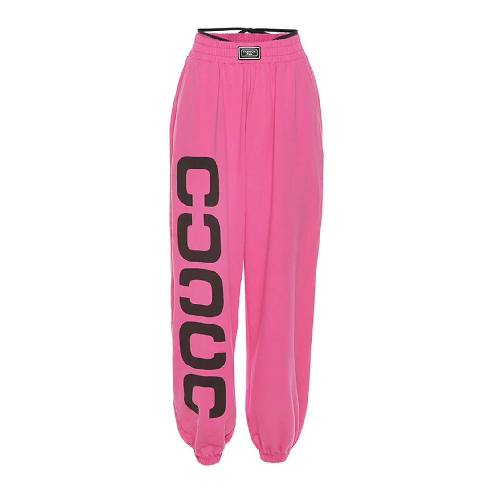 

Women Autumn Sweatpants Letters Print Strappy High-Waist Casual Pants with Pockets for Girls