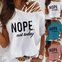 womens summer new fashion casual letter printed round neck for streetwear short sleeved lace up off shoulder sexy pullover tops