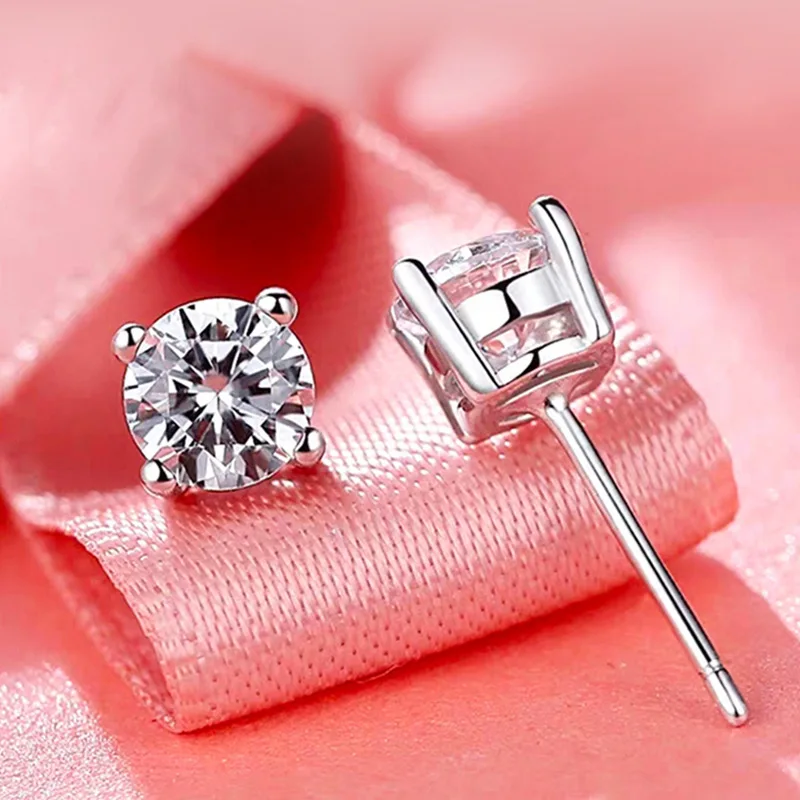 

YANHUI High Quality CZ Stud Earrings Silver Clor Platinum Plated Round Cubic Zirconia Hypoallergenic Earrings 6mm 8mm