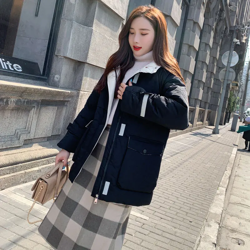 

Down padded jacket women's winter loose mid-length winter tooling simple cotton-padded jacket Korean style padded jacket