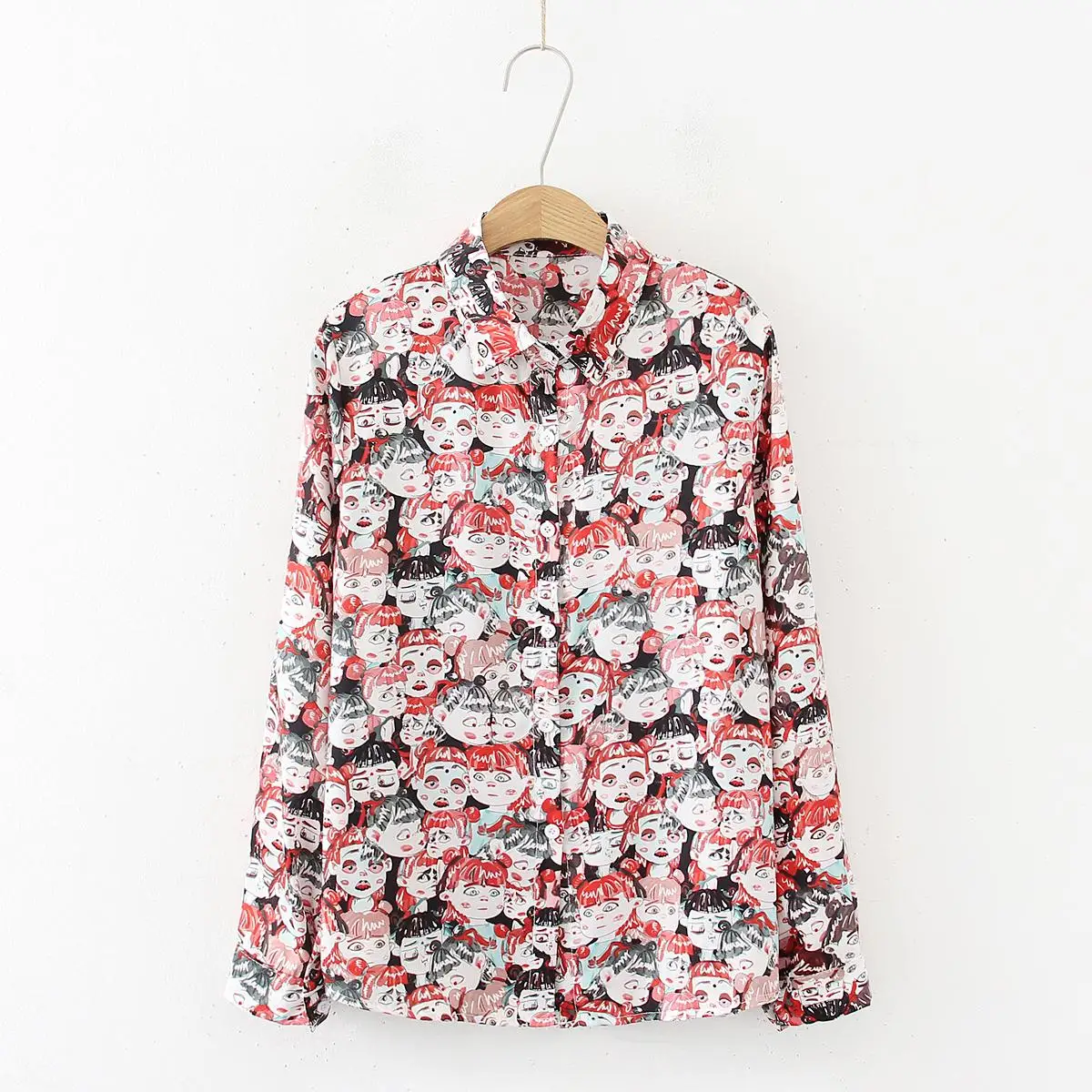 Женские блузки в стиле харадзюку весенние рубашки с мультяшным принтом лица