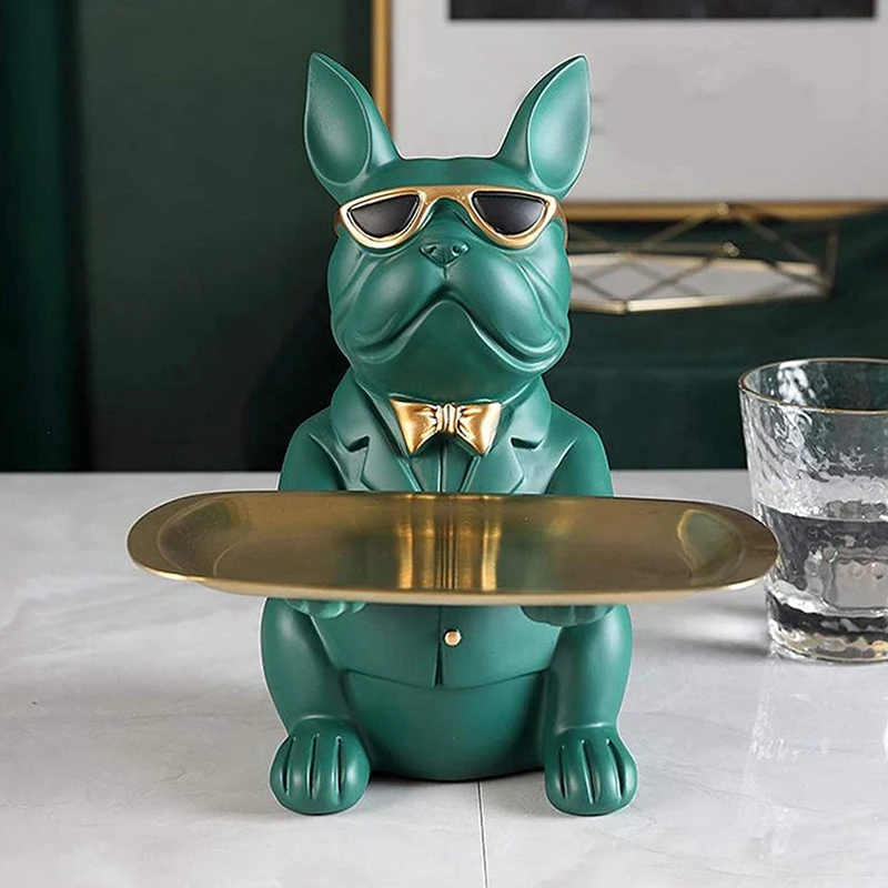 

ABSF Statue Bulldog Statue Storage Tray Resin Art Home Decoration Sculpture Figurine Animal Lover Collection Figurine
