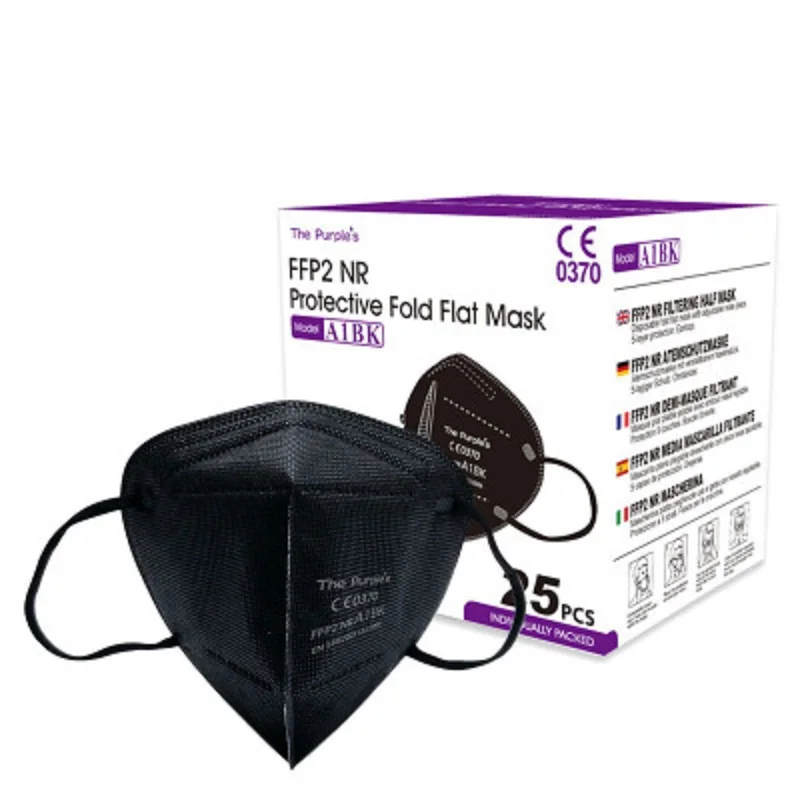 

25pcs/box FFP2 Black Protective Face Masks Particulate CE 0370 EN Standard Foldable Individually Packed German Spain Italian