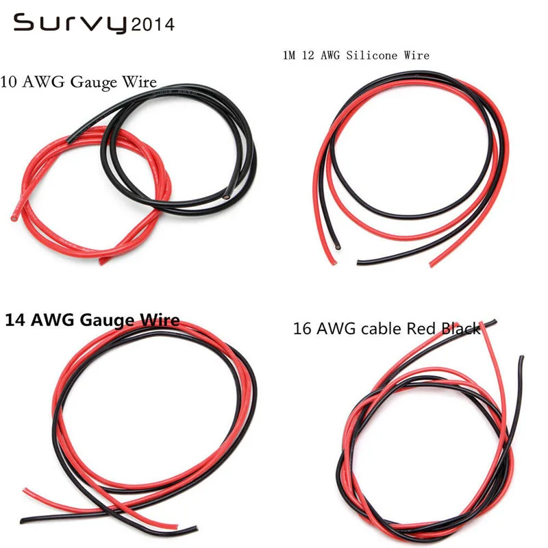 2 м, два провода, 10/12/AWG, силиконовый провод, SR провод, гибкие многожильные медные электрические кабели, 1 м, черный + 1 м, электроника «сделай сам»