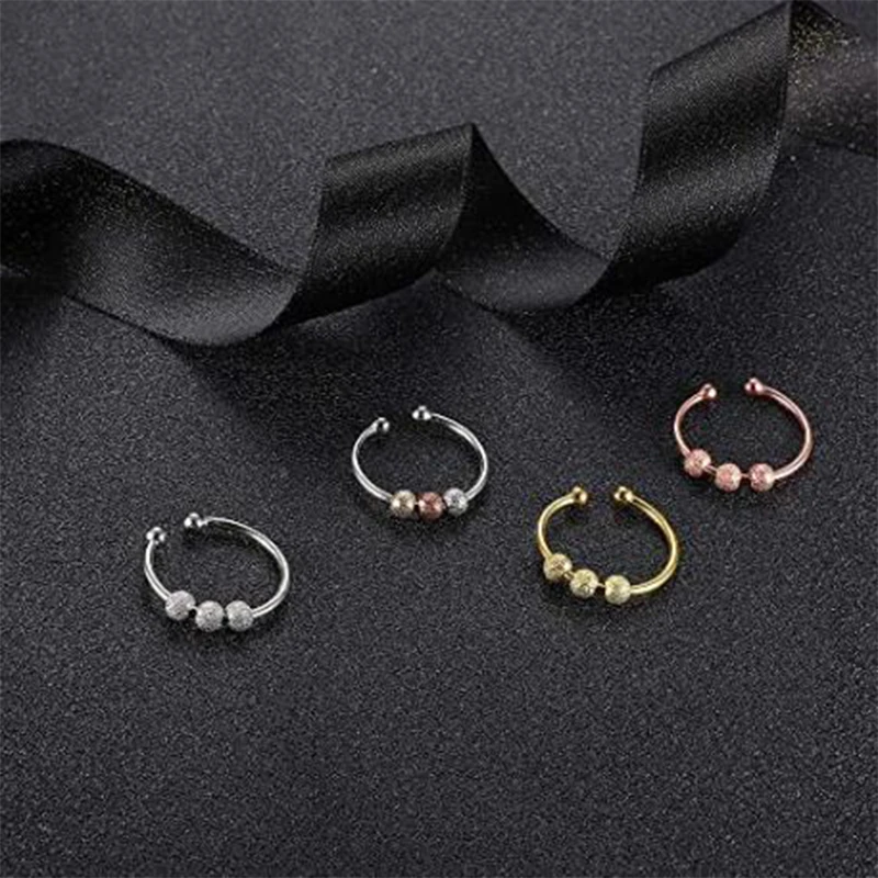 

XCMRYSP Spinner Open Rings for Women Men Reduce Worry Anxiety Beaded Ring Rotation Stress Relief Finger Ring Gift For Friends