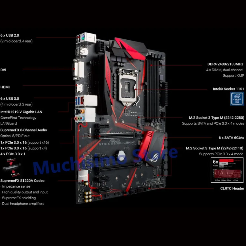 Billig Motherboard ASUS ROG STRIX B250H GAMING LGA1151 7th 6th Generation Core I7 I5 I3 Pentium Celeron DDR4 M.2 B250 ATX USB 3,1 Verwendet