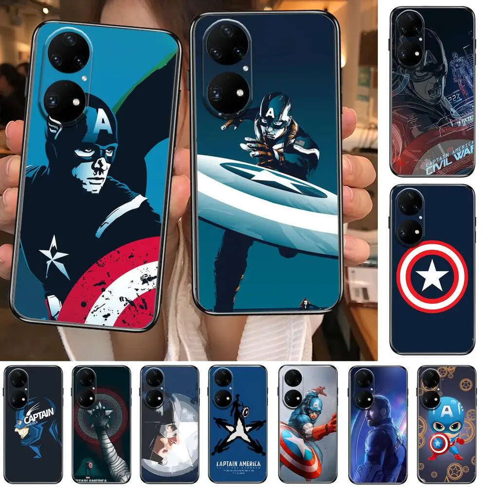 

Captain America Marvel Phone Case For Huawei p50 P40 p30 P20 10 9 8 Lite E Pro Plus Black Etui Coque Painting Hoesjes comic fas