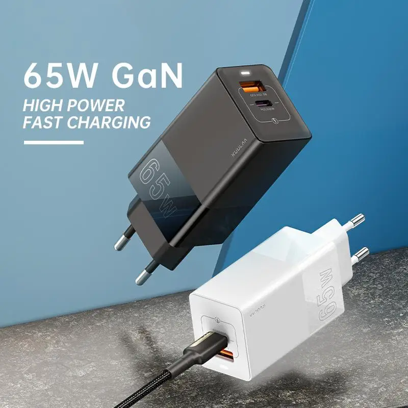 

AC 100-240V 1.5A 65W GaN Mobile Phone Fast Charger USB-C (45W) + USB-A (20W) Dual Port Portable Fashion Fast Charging Black