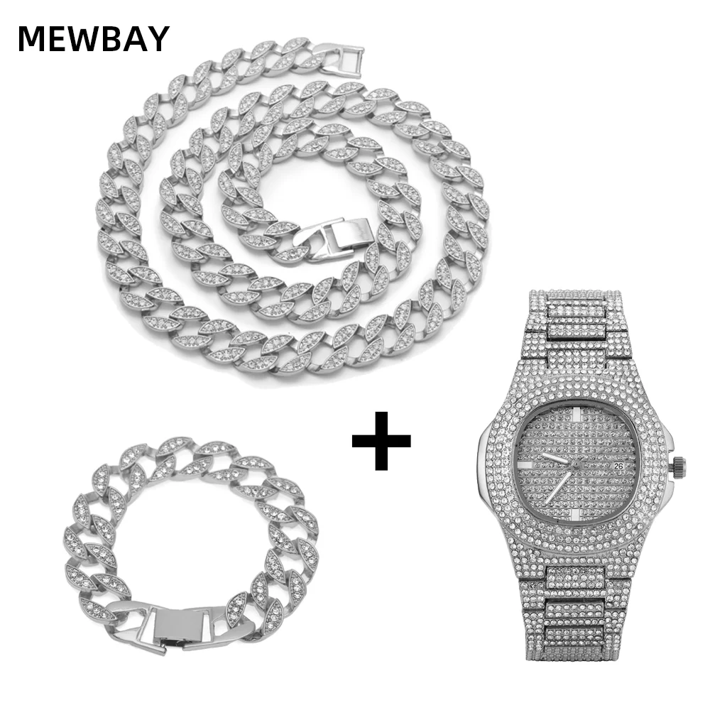 Argentate браслет + ожерелье Miami кубинская цепочка хип хоп побрякушки модные рэппер