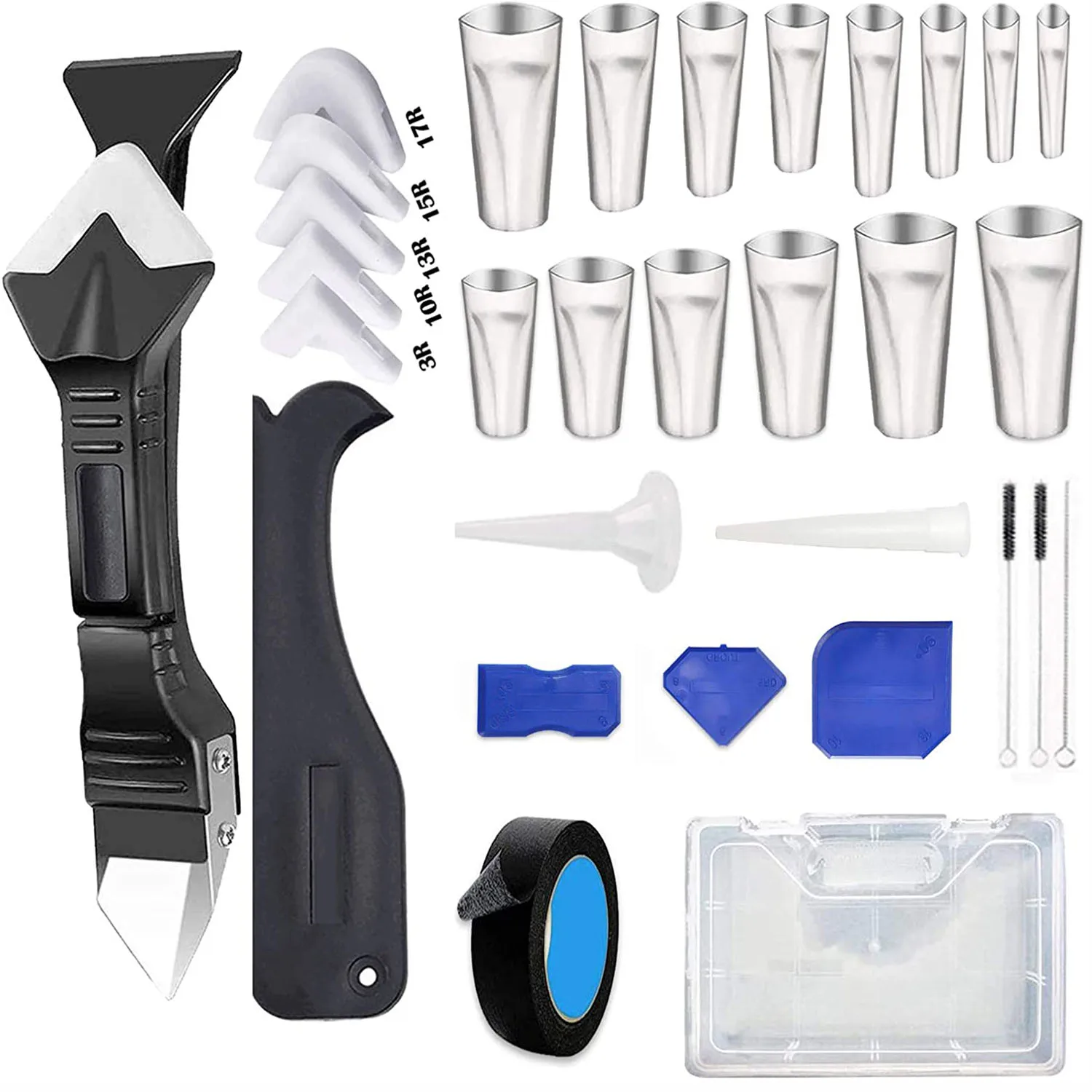 

32Pcs 6 in 1 Silicone Caulking Tools kit, Caulk Nozzle Kit set, Applicator Finisher Kit,Sealant Finishing Tool