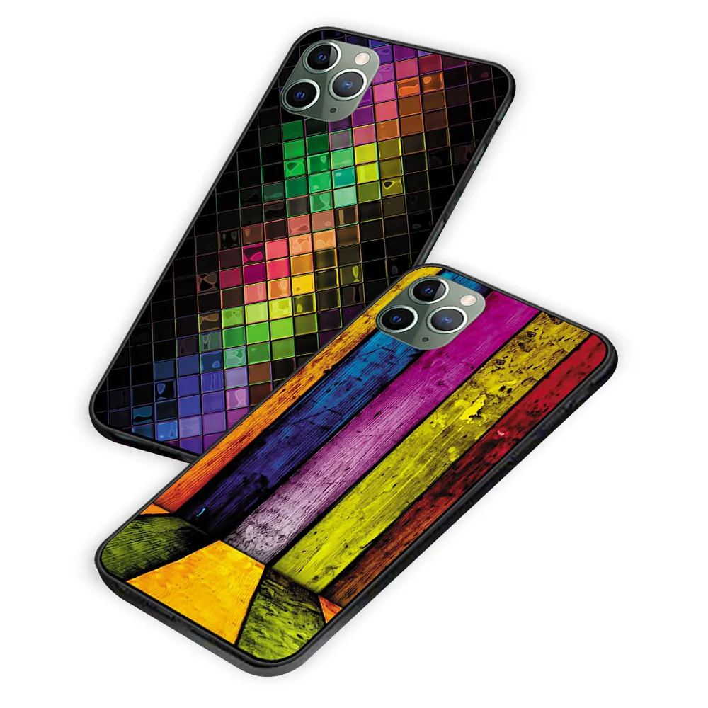 Чехол для телефона Colorful Wood Abstract Stripes Curves для iPhone 6S 6 7 8 Plus, черный силиконовый, подходит для 11 Pro MAX X XS XR.