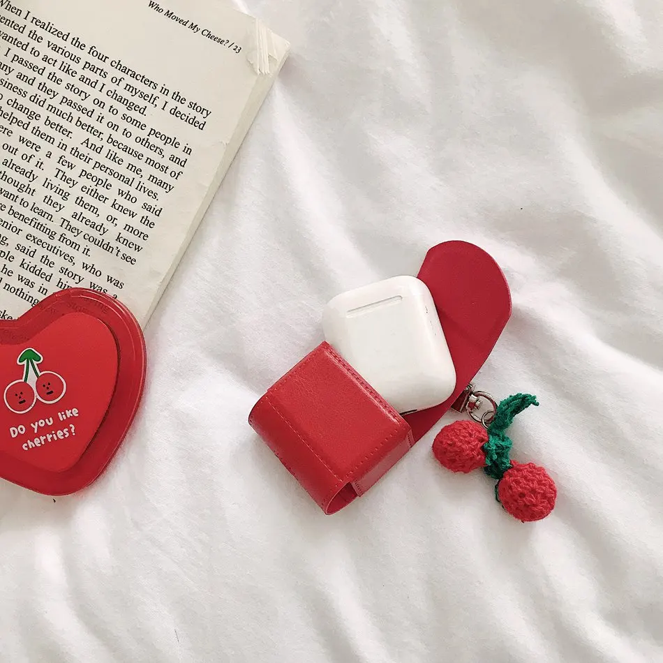 Чехол для наушников Airpods 2 роскошный кожаный чехол с красными вишнями Apple Air Pods
